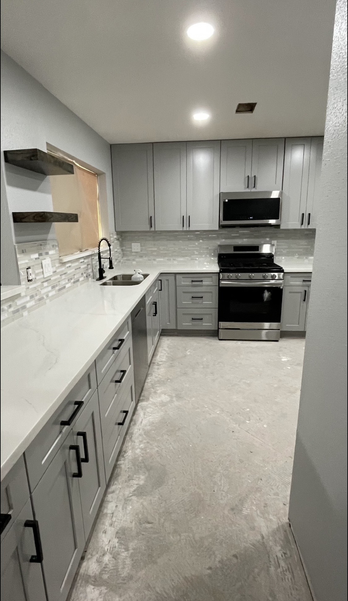 Gray shaker galley kitchen