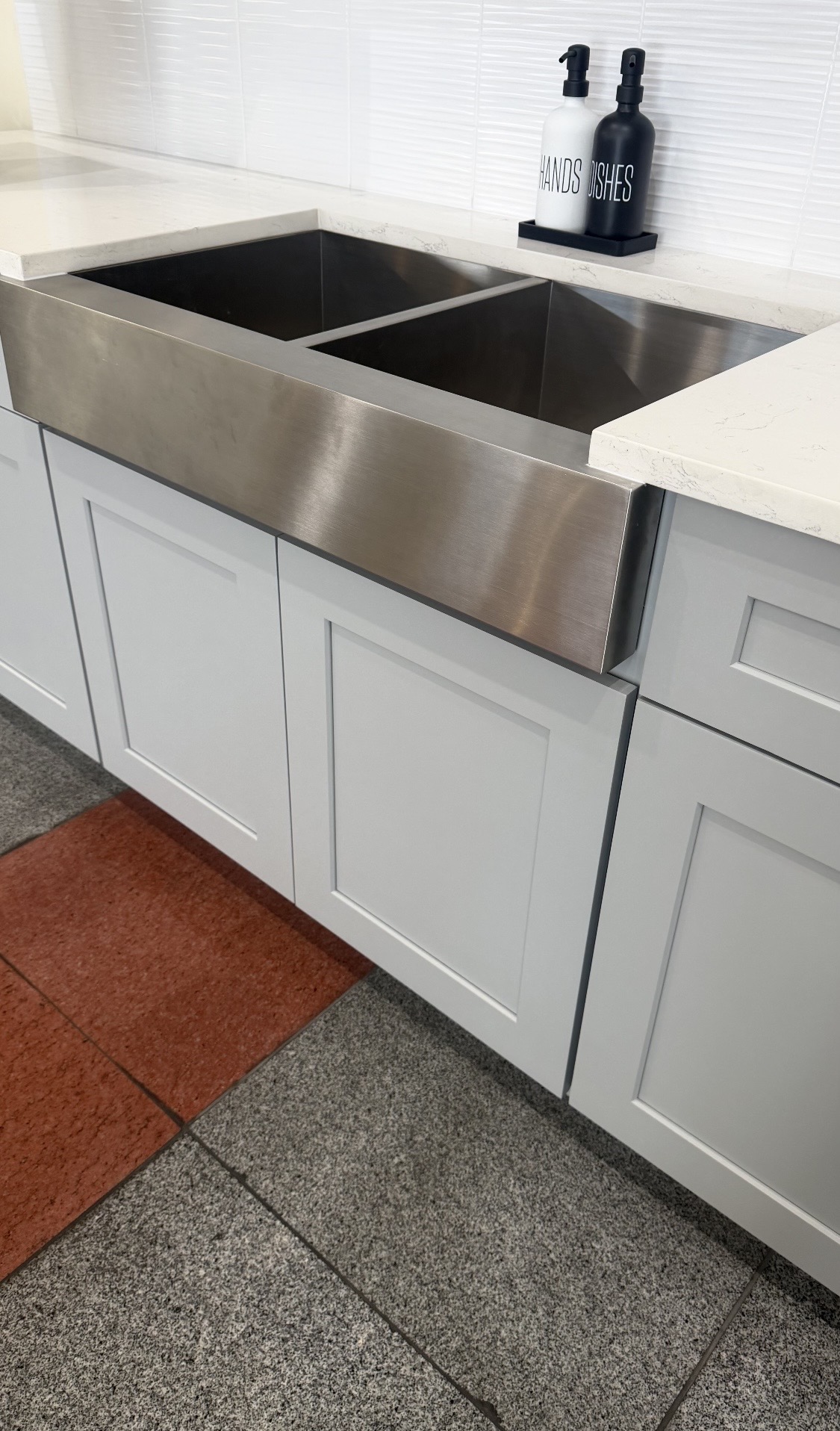 Stainless farmhouse sink detail