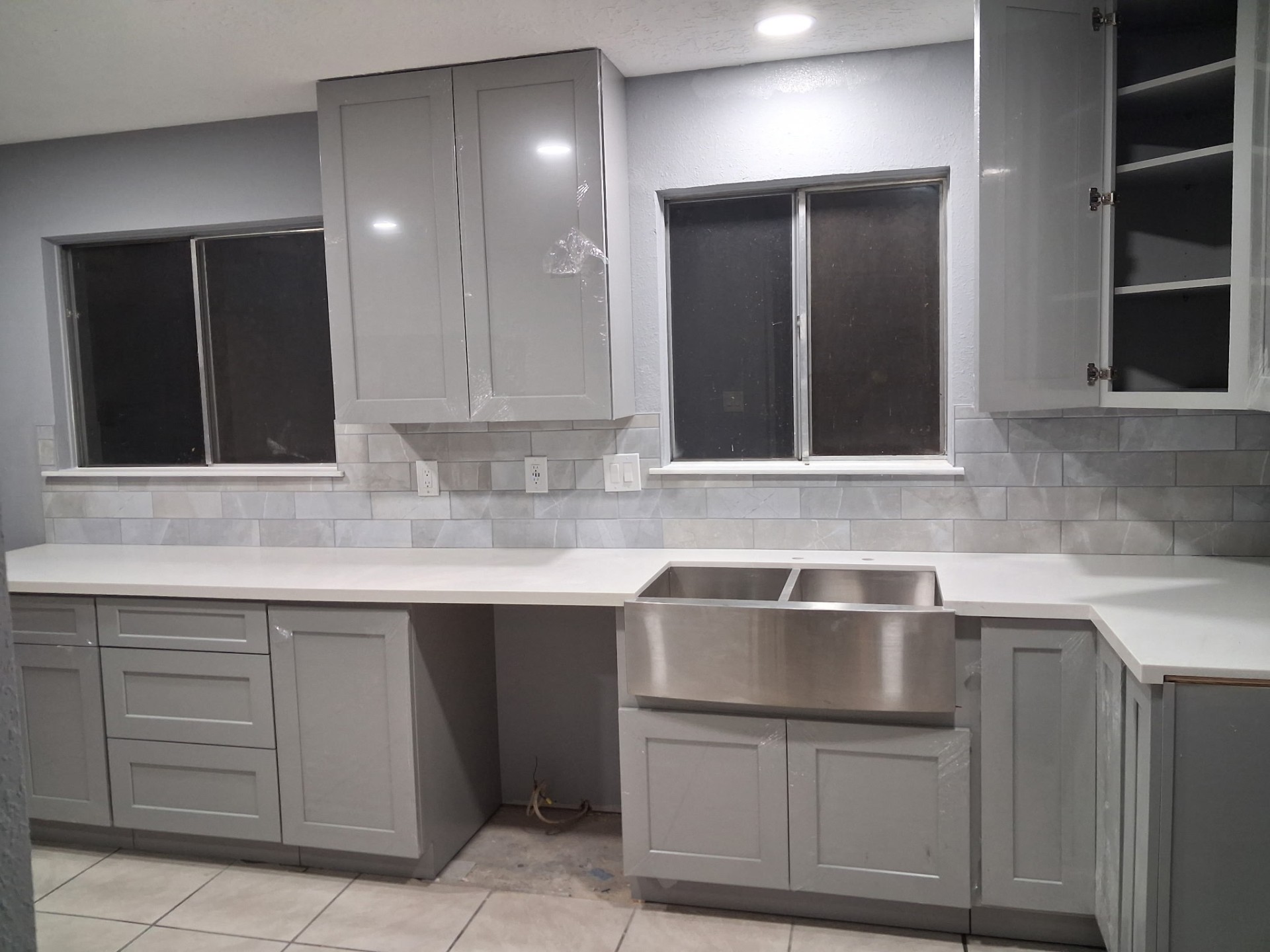 Gray shaker kitchen install